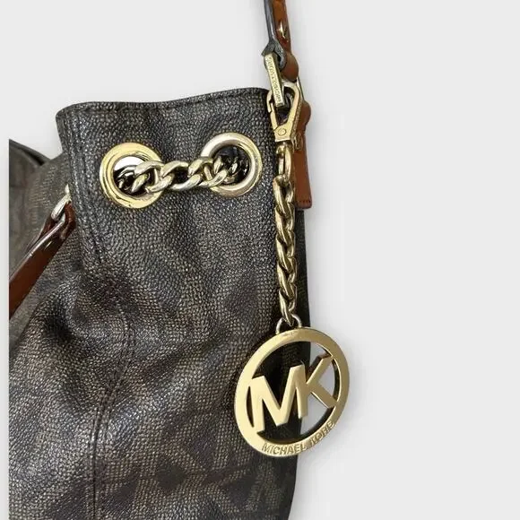 Vintage MICHAEL Michael Kors Brown Signature Leather Jet Set Chain Hobo Bag - Picture 11 of 16